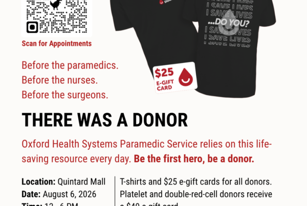 Oxford Health Systems Paramedics Blood Drive August 6th at Quintard Mall 12pm - 6pm